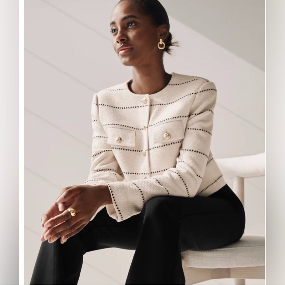 Striped Tweed Crew Neck Jacket NWT
